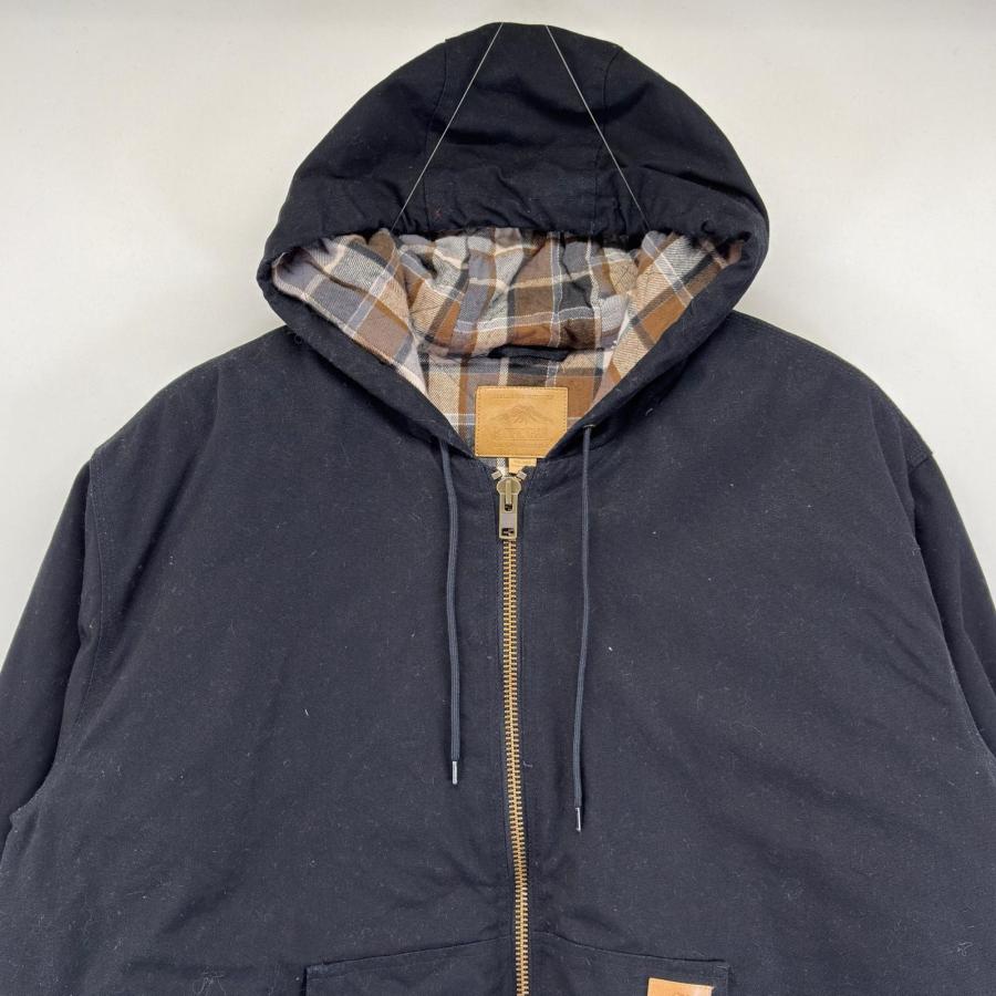 古着  PACIFIC TRAIL ワークジャケット アクティブジャケット フルジップ ダック地 裏地チェック柄 2XL  ブラック メンズ 古着 PACIFIC TRAIL ワークジャケット アクティブジャケット