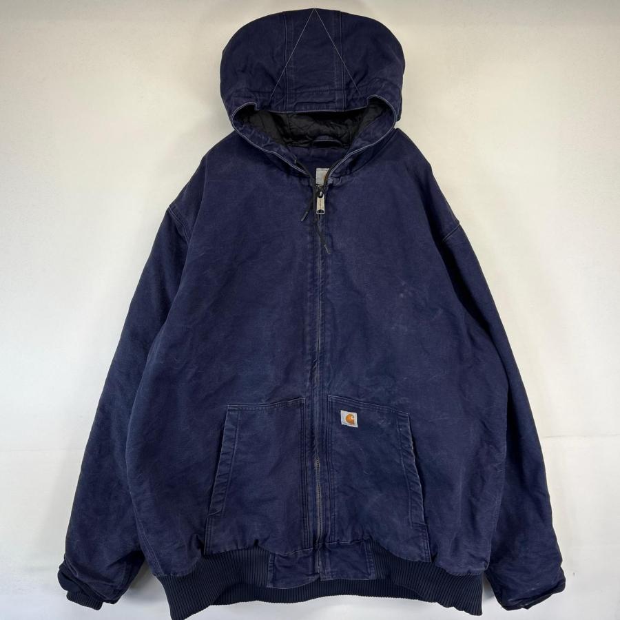 古着 カーハート Carhartt ワークジャケット アクティブジャケット ワンポイントロゴ フルジップ 大きいサイズ 3XL  ネイビー メンズ Carhartt（カーハート） 古着 ワークジャケット アクティブジャケット