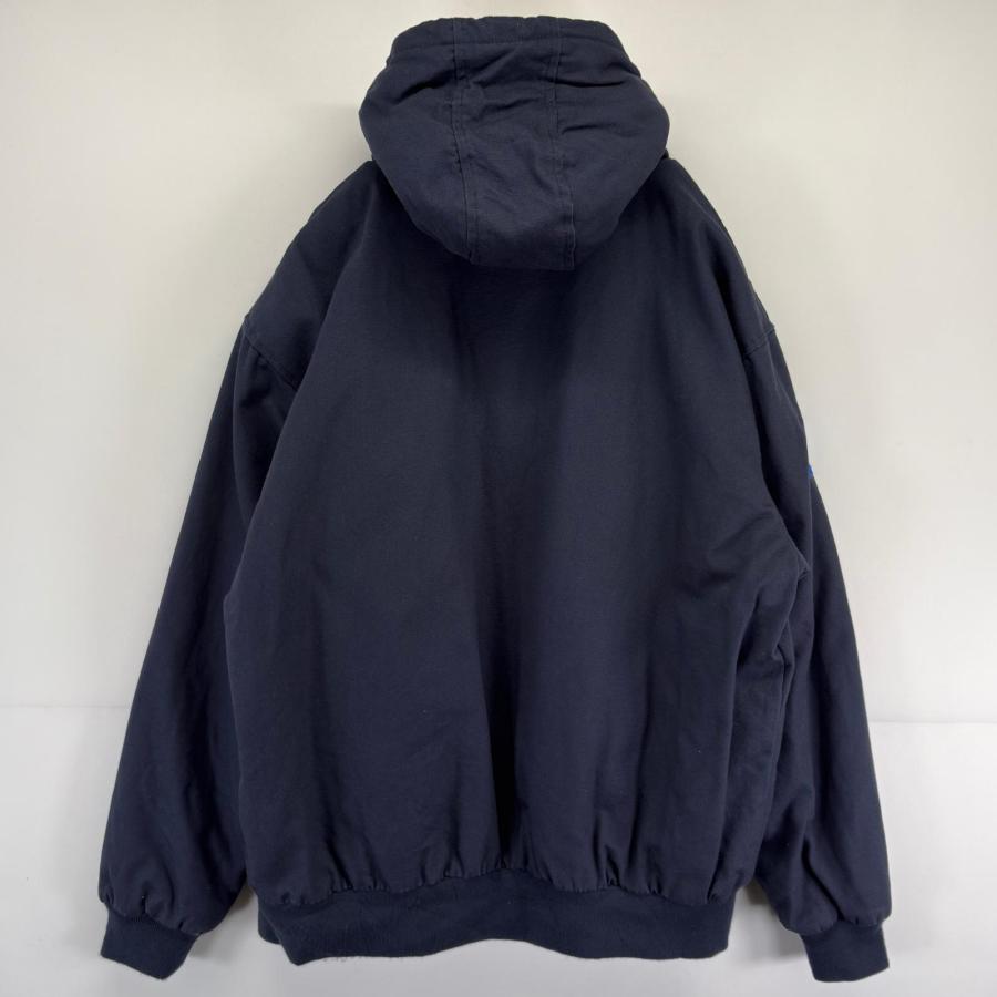 US古着企業ロゴ刺繍CornerStone中綿ダックジャケットフェードネイビー Cornerstone アクティブジャケット ダックジャケットフェード企業ロゴ