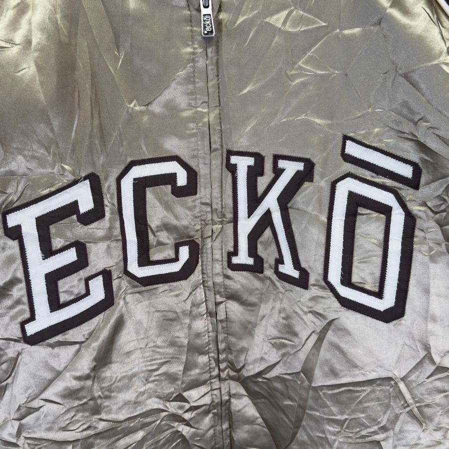 古着 エコー ECKO スタジャン ナイロン 大きいサイズ フルジップ ワッペン 中綿 ビッグロゴ 3XL  ゴールド メンズ 古着 エコー ECKO スタジャン ナイロン 大きいサイズ フルジップ
