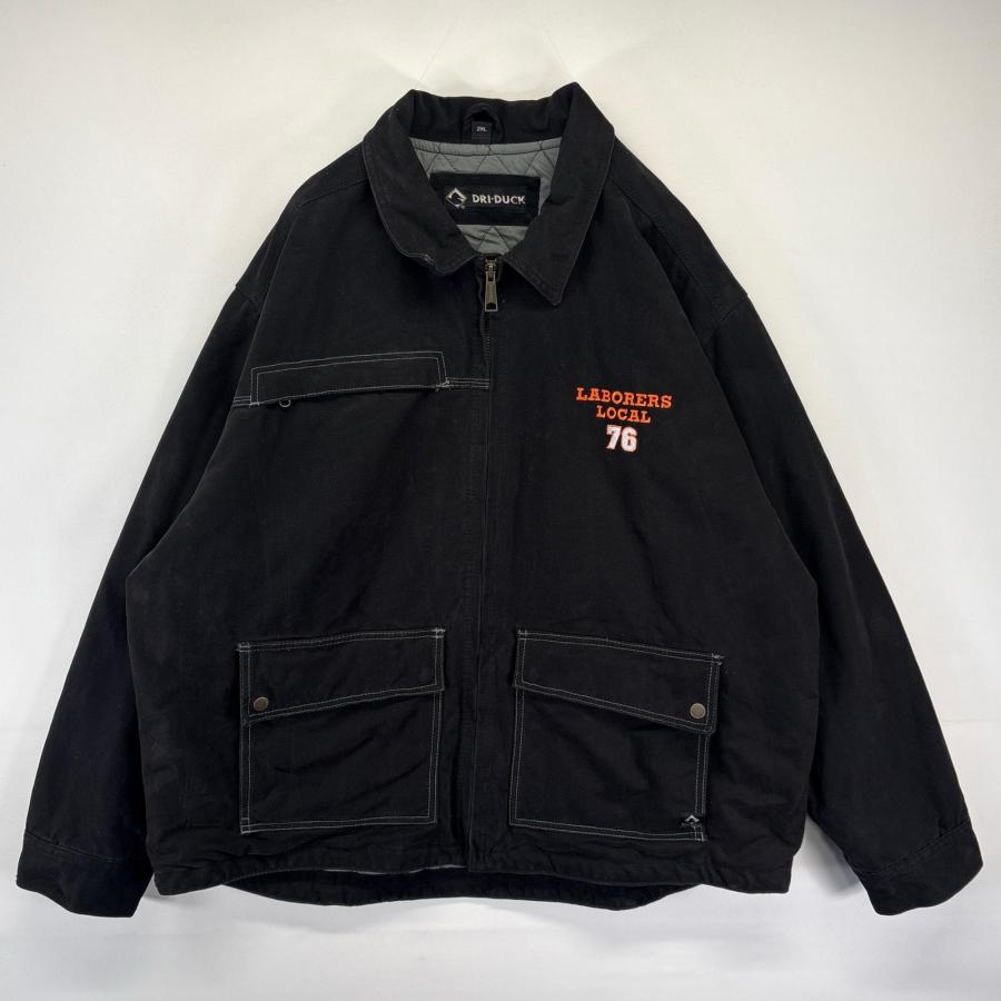 古着  DRI−DUCK ワークジャケット フルジップ ダック カバーオール 中綿 大きいサイズ 2XL  ブラック メンズ 古着 DRI−DUCK ワークジャケット フルジップ ダック カバーオール