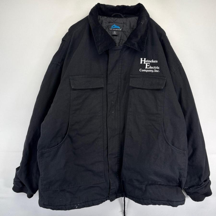 古着  TRI−MOUNTAIN ワークジャケット ダック フルジップ 中綿 大きいサイズ 企業ロゴ 3XL  ブラック メンズ 古着 TRI−MOUNTAIN ワークジャケット ダック フルジップ 中綿 大きい