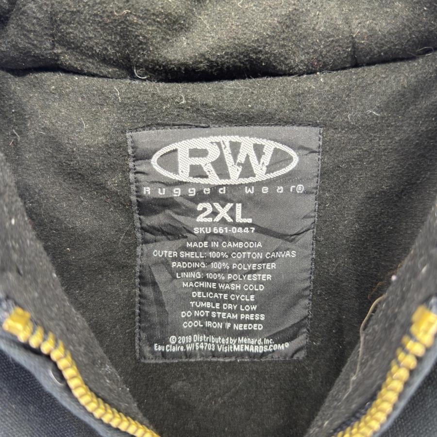 古着 ダック ジャケット フルジップ ワンポイントロゴ 中綿 ワークジャケット 2XL  ブラック系 メンズ 古着 ダック ジャケット フルジップ ワンポイントロゴ 中綿 ワーク