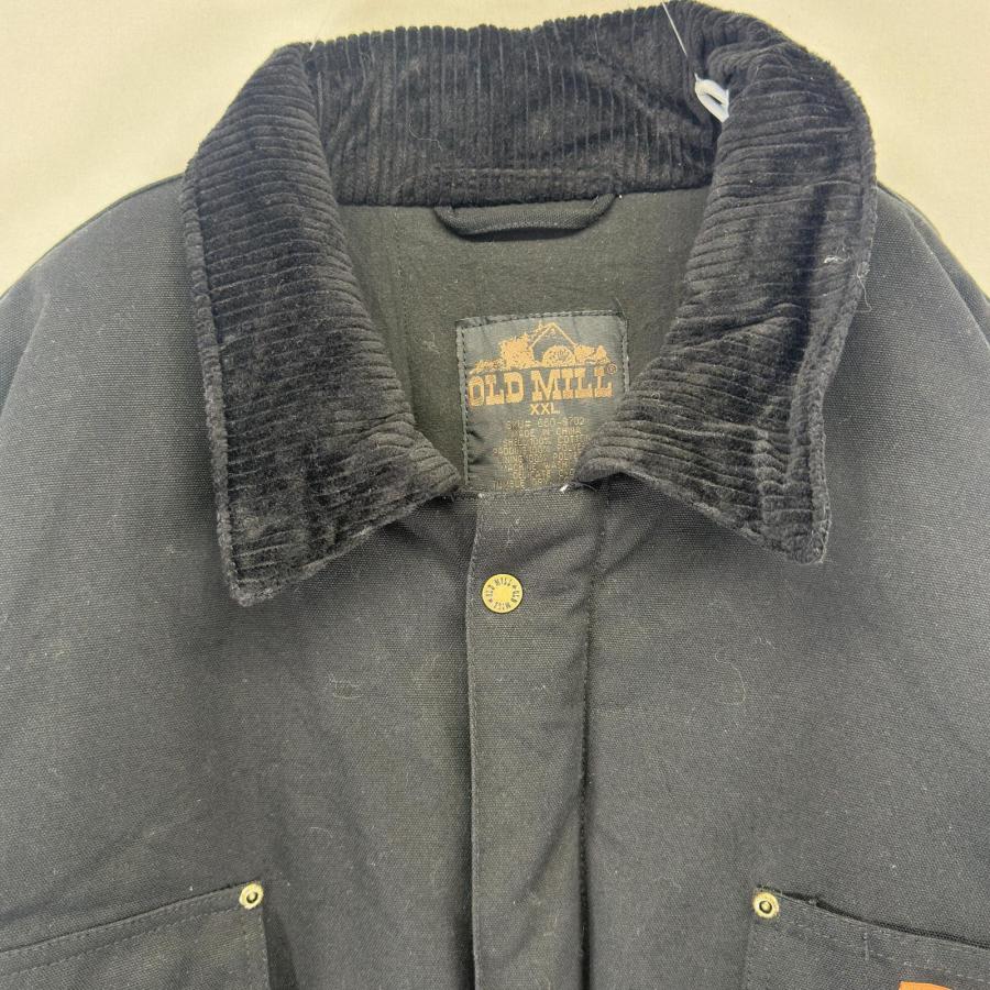 古着 オールドミル OLD MILL ダック ジャケット フルジップ 中綿 カバーオール ワークジャケット 2XL  ブラック系 メンズ 古着 オールドミル OLD MILL ダック ジャケット フルジップ 中綿