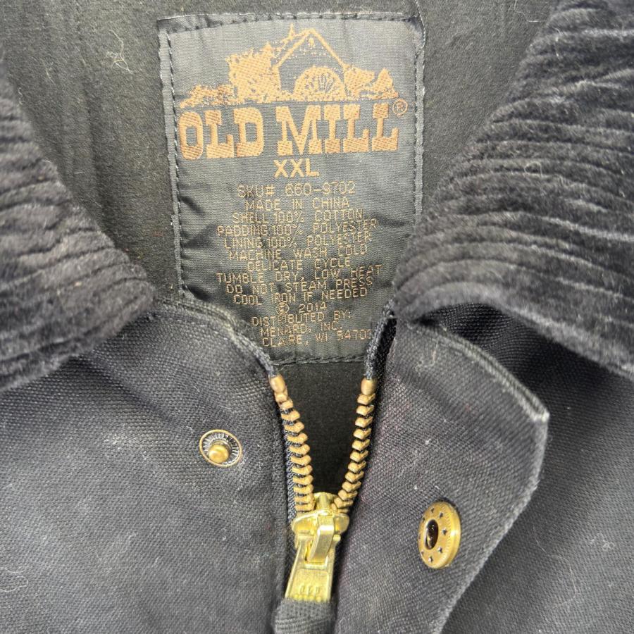 古着 オールドミル OLD MILL ダック ジャケット フルジップ 中綿 カバーオール ワークジャケット 2XL  ブラック系 メンズ 古着 オールドミル OLD MILL ダック ジャケット フルジップ 中綿