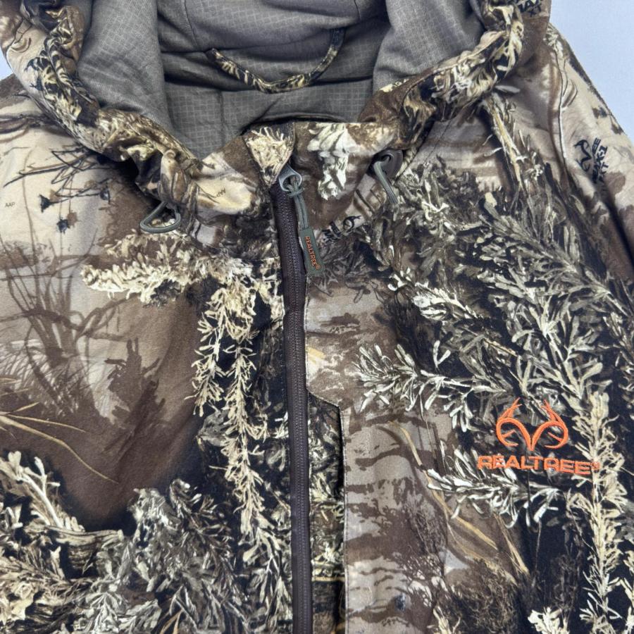 古着 パーカー 中綿 フルジップ ジャケット リアルツリー ワンポイント 