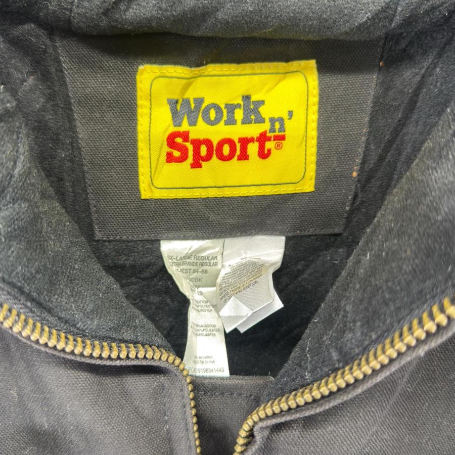 古着 ワークスポーツ Work Sport ダック ジャケット フルジップ ワークジャケット パーカー 大きいサイズ 中綿 3XL  ブラック系 メンズ 古着 ワークスポーツ Work Sport ダック ジャケット フルジップ ワーク