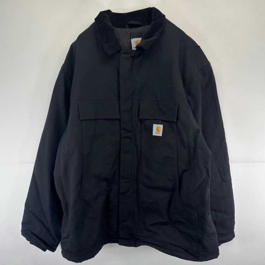 古着 カーハート Carhartt ダック ジャケット フルジップ ワンポイントロゴ 中綿 大きいサイズ ワーク 2XL  ブラック系 メンズ Carhartt（カーハート） 古着 ダック ジャケット フルジップ ワン