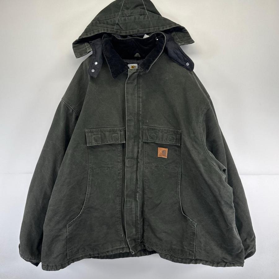 古着 カーハート Carhartt ジャケット ダック ワークジャケット パーカー フルジップ オリーブ ワンポイント 大きいサイズ 5XL  メンズ Carhartt（カーハート） 古着 ジャケット ダック ワークジャケット