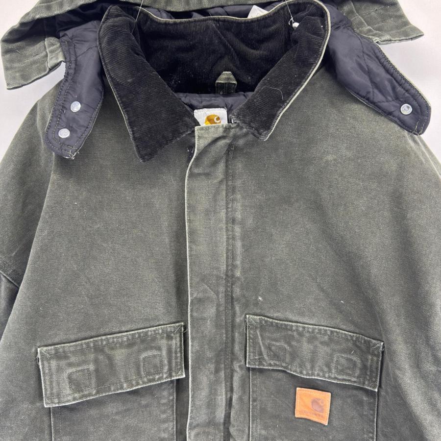 古着 カーハート Carhartt ジャケット ダック ワークジャケット パーカー フルジップ オリーブ ワンポイント 大きいサイズ 5XL  メンズ Carhartt（カーハート） 古着 ジャケット ダック ワークジャケット