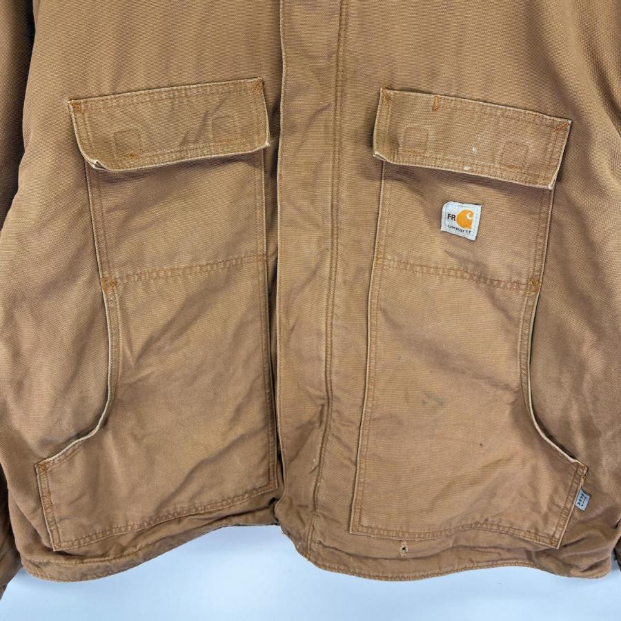 古着 カーハート Carhartt ダック ジャケット 中綿 フルジップ ワンポイント ロゴ 大きいサイズ 3XL  ブラウン系 メンズ Carhartt（カーハート） 古着 ダック ジャケット 中綿 フルジップ ワン