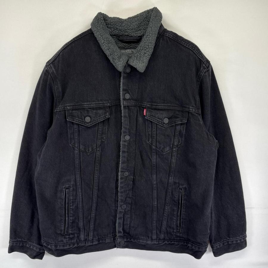 古着 リーバイス Levi's デニム ジャケット デニム 裏ボアライナー スナップボタン 大きいサイズ 胸ポケット 2XL  ブラック系 メンズ Levi's（リーバイス） 古着 デニム ジャケット デニム 裏ボアライナー