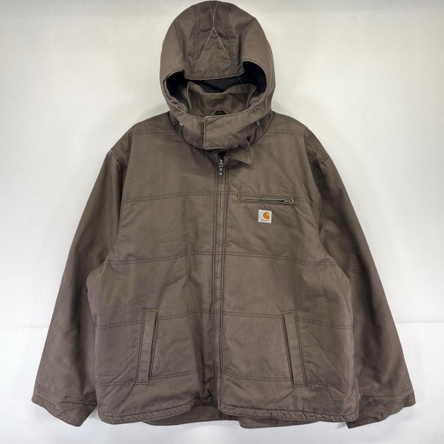 古着 カーハート Carhartt ジャケット クイックダック ワンポイントロゴ ワーク 大きいサイズ フード ダック 3XL  ブラウン系 メンズ Carhartt（カーハート） 古着 ジャケット クイックダック ワンポイント