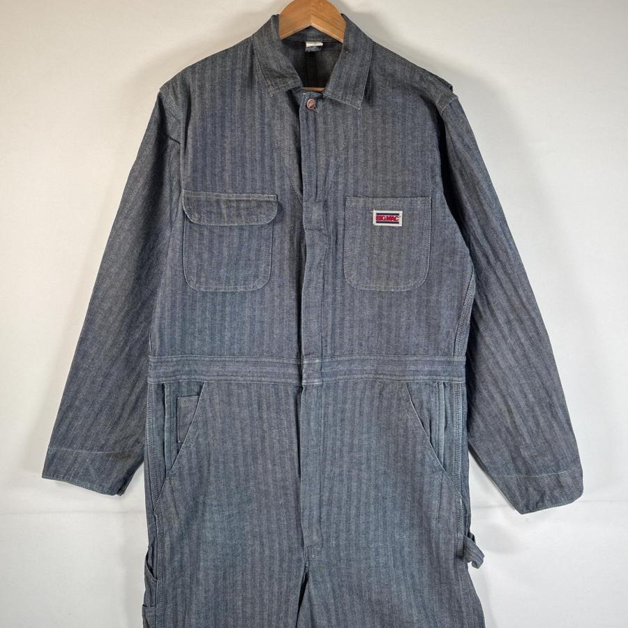 古着 80s/80年代 ヴィンテージ ビッグマック BIG MAC USA製 長袖つなぎ オールインワン  大きいサイズ ヒッコリーデニム 42L  ブルー系 古着 80's/80年代 ヴィンテージ ビッグマック BIG MAC USA製 長袖