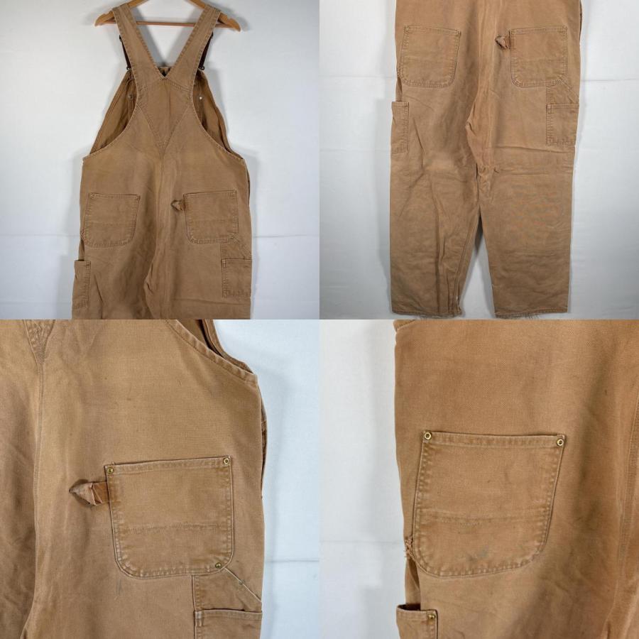 古着 カーハート Carhartt オーバーオール ダック ワーク ワンポイントロゴ サイドポケット ダブルニー  大きいサイズ w44 L32 キャメル Carhartt（カーハート） 古着 オーバーオール ダック ワーク ワン