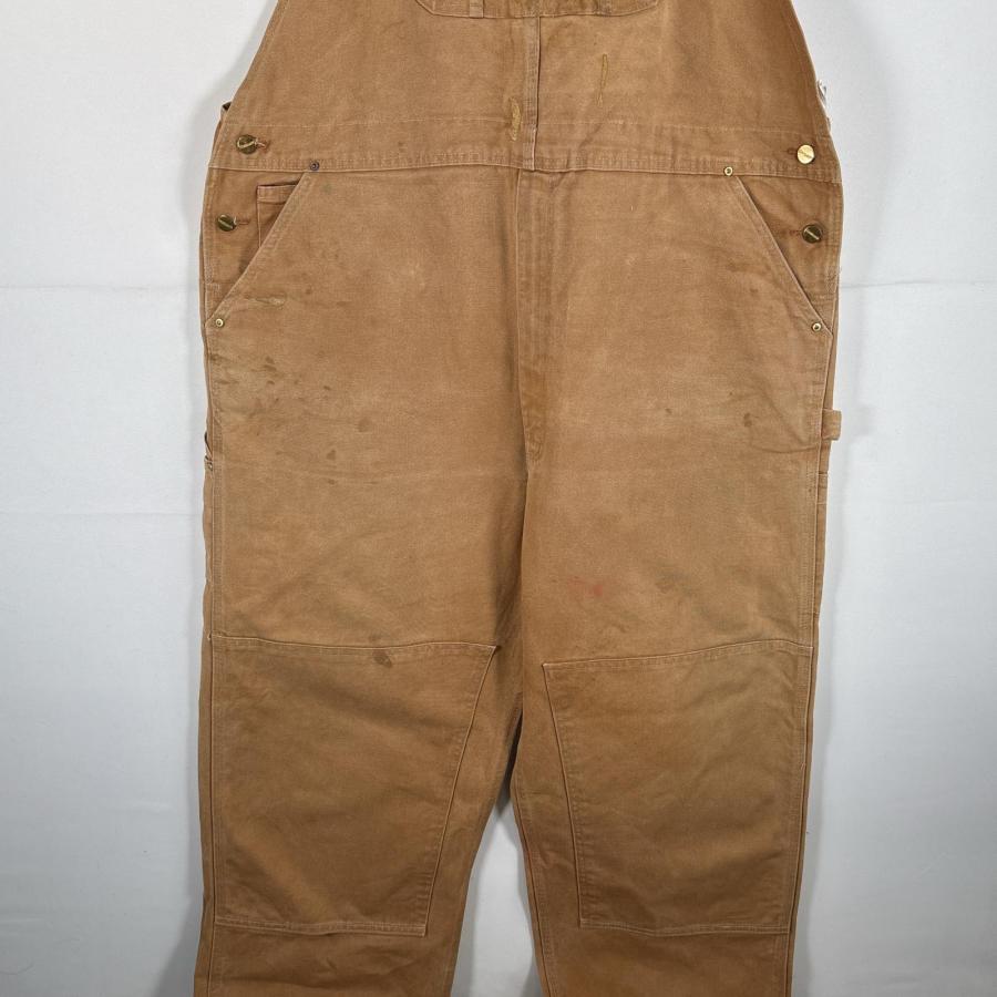 古着 カーハート Carhartt オーバーオール ダック ワーク ワンポイントロゴ サイドポケット ダブルニー  大きいサイズ w48 L34 キャメル Carhartt（カーハート） 古着 オーバーオール ダック ワーク ワン