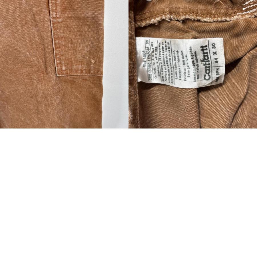 古着 カーハート Carhartt オーバーオール ダック ワーク ワンポイントロゴ サイドポケット 大きいサイズ ダブルニー w44 L30 ブラウン系 Carhartt（カーハート） 古着 オーバーオール ダック ワーク ワン