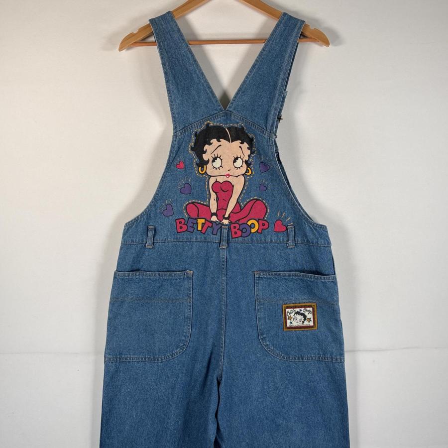 古着 90s/90年代 ベティブープ BETTY BOOP オーバーオール デニム ワーク ベティちゃん 大きいサイズ  M  ブルー系 レディース 古着 90's/90年代 ベティブープ BETTY BOOP オーバーオール デニム