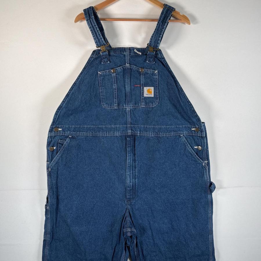 古着 カーハート Carhartt オーバーオール デニム ワーク ワンポイントロゴ 大きいサイズ ハンマーループ w50 L30 インディゴブルー Carhartt（カーハート） 古着 オーバーオール デニム ワーク ワン