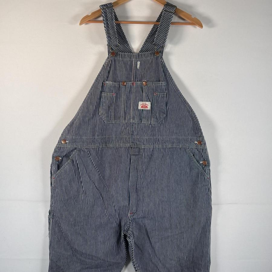 古着 90s/90年代 ラウンドハウス ROUND HOUSE USA製 オーバーオール ペインター 大きいサイズ w46 L30  ネイビー系 ヒッコリー メンズ 古着 90's/90年代 ラウンドハウス ROUND HOUSE USA製 オーバーオール