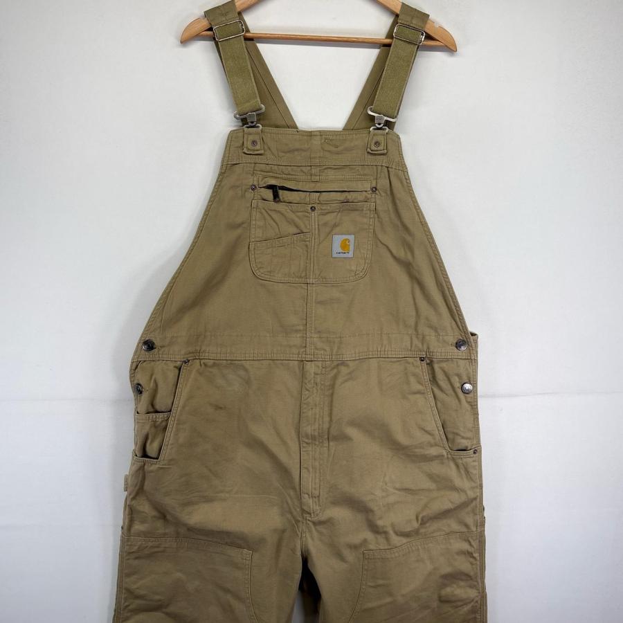 古着 カーハート Carhartt オーバーオール ダック ワンポイントロゴ 大きいサイズ ダブルニー ワーク w44 L34  ベージュ系 メンズ Carhartt（カーハート） 古着 オーバーオール ダック ワンポイントロゴ