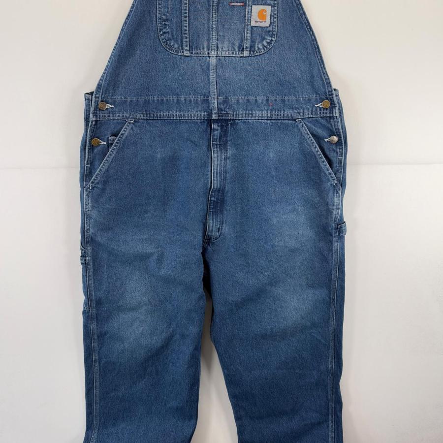 古着 カーハート Carhartt オーバーオール デニム 大きいサイズ ワンポイントロゴ ワーク w44 L30  ブルー メンズ Carhartt（カーハート） 古着 オーバーオール デニム 大きいサイズ