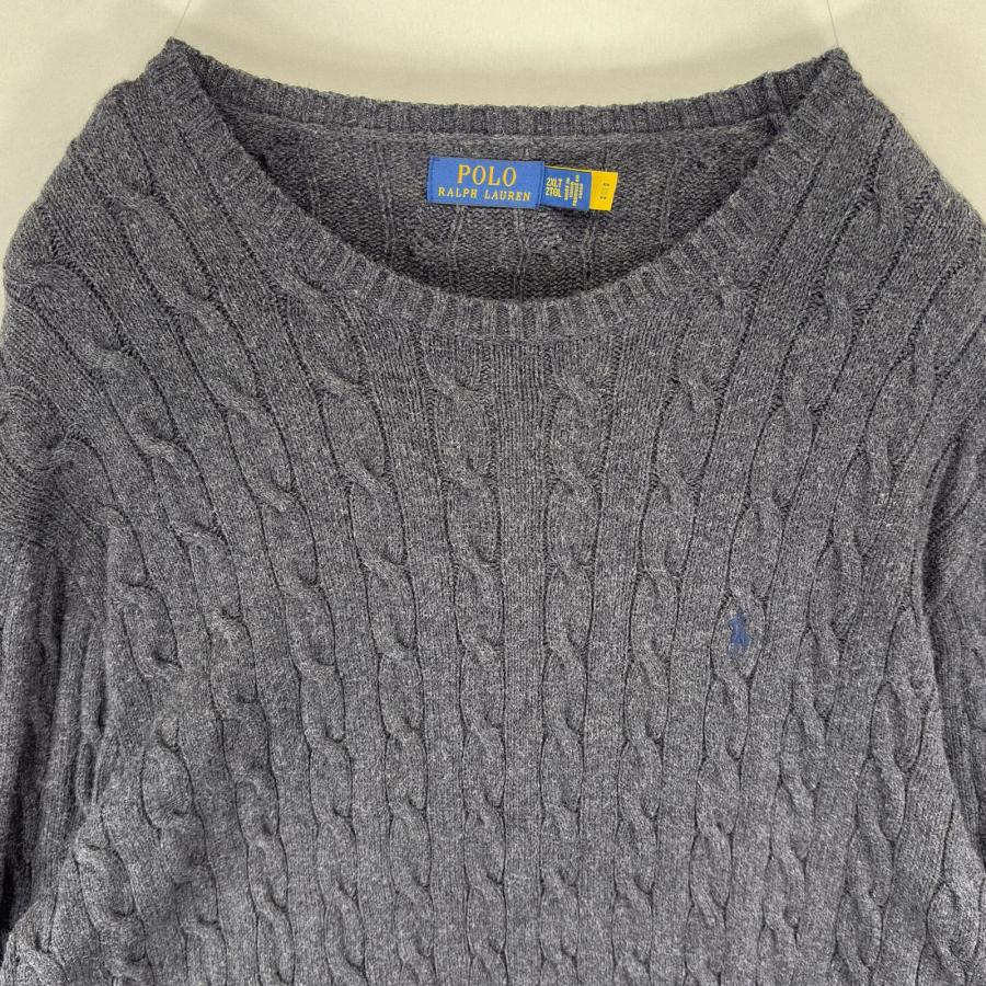 Polo Ralph Lauren グレー ニットセーター RLロゴ入り POLO RALPH LAUREN（ポロ・ラルフローレン） 古着 ニット ケーブル