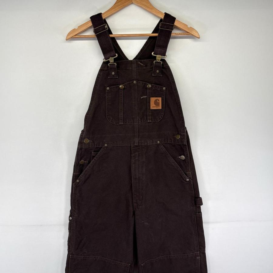 古着 カーハート Carhartt ダック オーバーオール ダブルニー ワーク ワンポイントロゴ ハンマーループ W30 L30  ブラウン系 メンズ Carhartt（カーハート） 古着 ダック オーバーオール ダブルニー