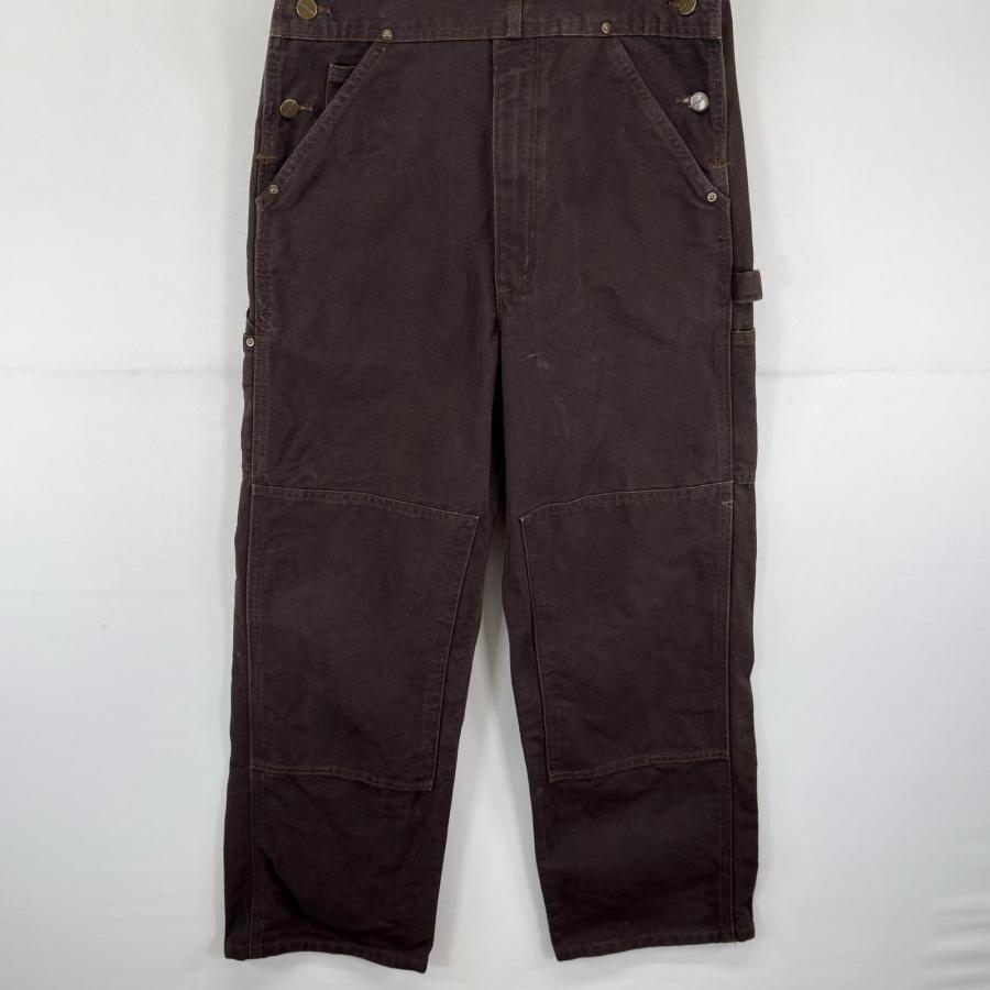 古着 カーハート Carhartt ダック オーバーオール ダブルニー ワーク ワンポイントロゴ ハンマーループ W30 L30  ブラウン系 メンズ Carhartt（カーハート） 古着 ダック オーバーオール ダブルニー