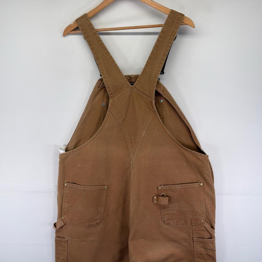 古着 カーハート Carhartt ダック オーバーオール ワーク ワンポイントロゴ ダブルニー ハンマーループ W48 L30  ベージュ系 メンズ Carhartt（カーハート） 古着 ダック オーバーオール ワーク ワン