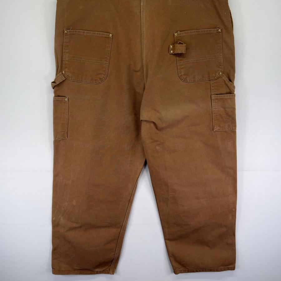 古着 カーハート Carhartt ダック オーバーオール ワーク ワンポイントロゴ ダブルニー ハンマーループ W48 L30  ベージュ系 メンズ Carhartt（カーハート） 古着 ダック オーバーオール ワーク ワン