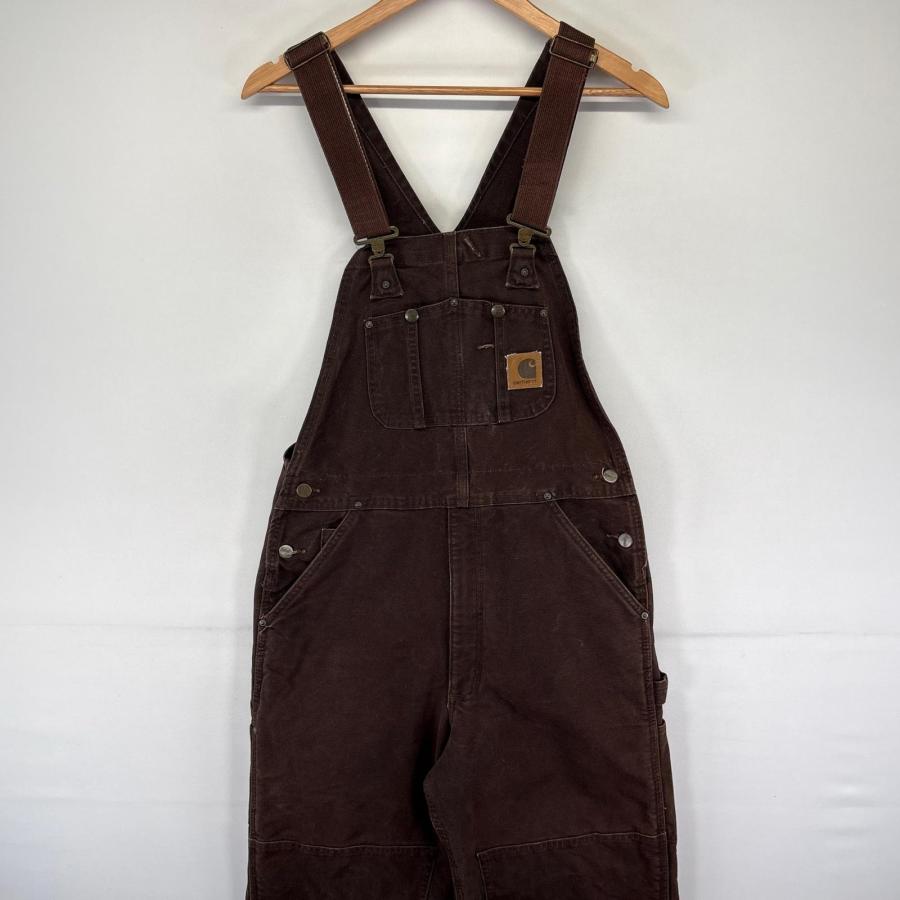 古着 カーハート Carhartt USA製 ダック オーバーオール ワーク 中綿 ワンポイントロゴ 作業着 W32 L32  ブラウン系 メンズ Carhartt（カーハート） 古着 Carhartt USA製 ダック オーバーオール