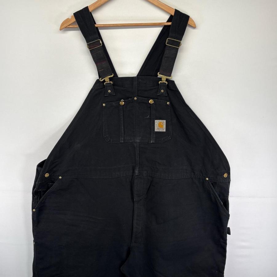 古着 カーハート Carhartt ダック オーバーオール ワーク 大きいサイズ ワンポイントロゴ ダブルニー 中綿  ブラック系 メンズ Carhartt（カーハート） 古着 ダック オーバーオール ワーク 大きい