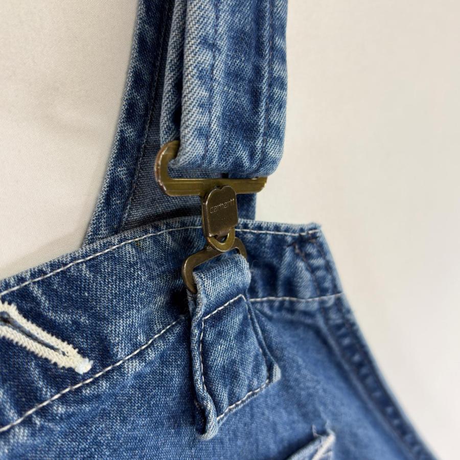 古着 カーハート Carhartt デニム オーバーオール ワーク ワンポイントロゴ ボタンフライ 作業着 ハンマーループ  ブルー系 メンズ Carhartt（カーハート） 古着 デニム オーバーオール ワーク ワン