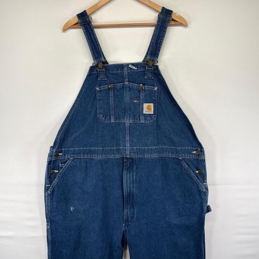 古着 カーハート Carhartt デニム オーバーオール ワンポイントロゴ 大きいサイズ ハンマーループ 作業着 W48 L32  ブルー系 メンズ Carhartt（カーハート） 古着 デニム オーバーオール ワンポイントロゴ