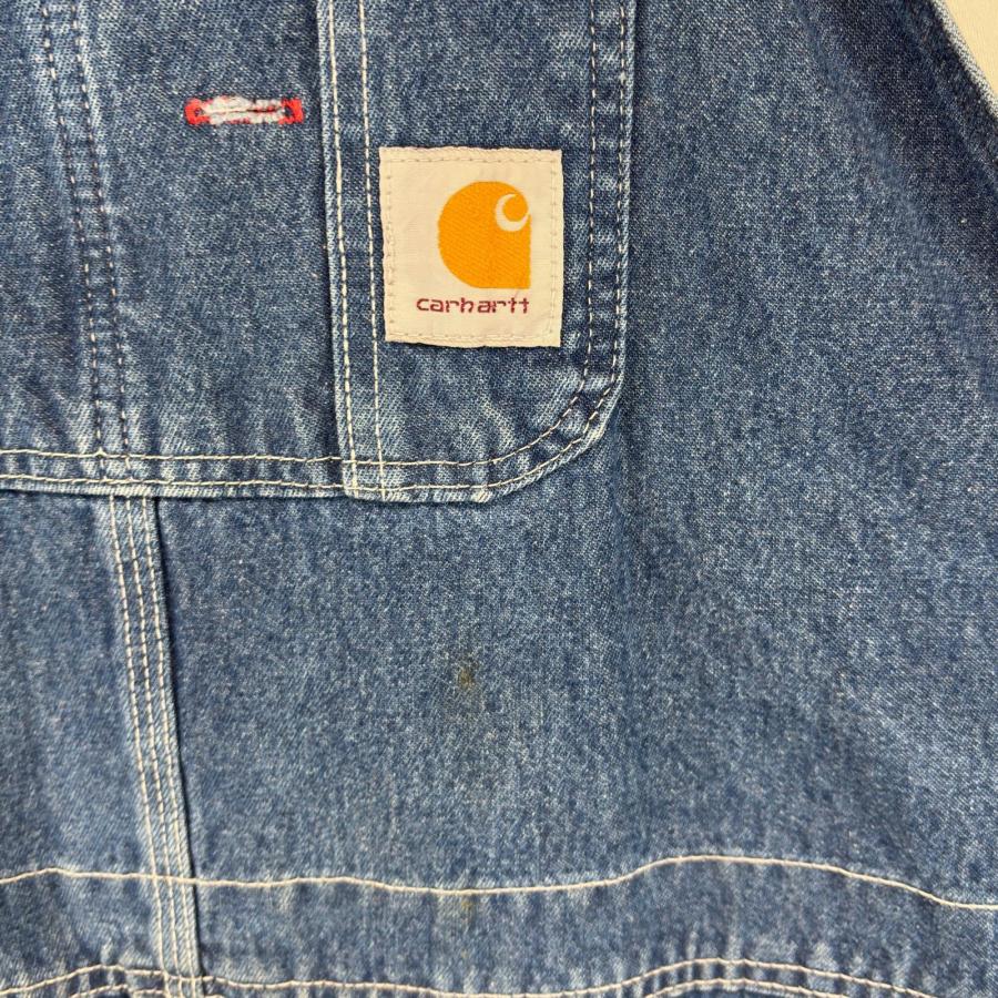 古着 カーハート Carhartt デニム オーバーオール ワンポイントロゴ 大きいサイズ ハンマーループ 作業着 W48 L32  ブルー系 メンズ Carhartt（カーハート） 古着 デニム オーバーオール ワンポイントロゴ