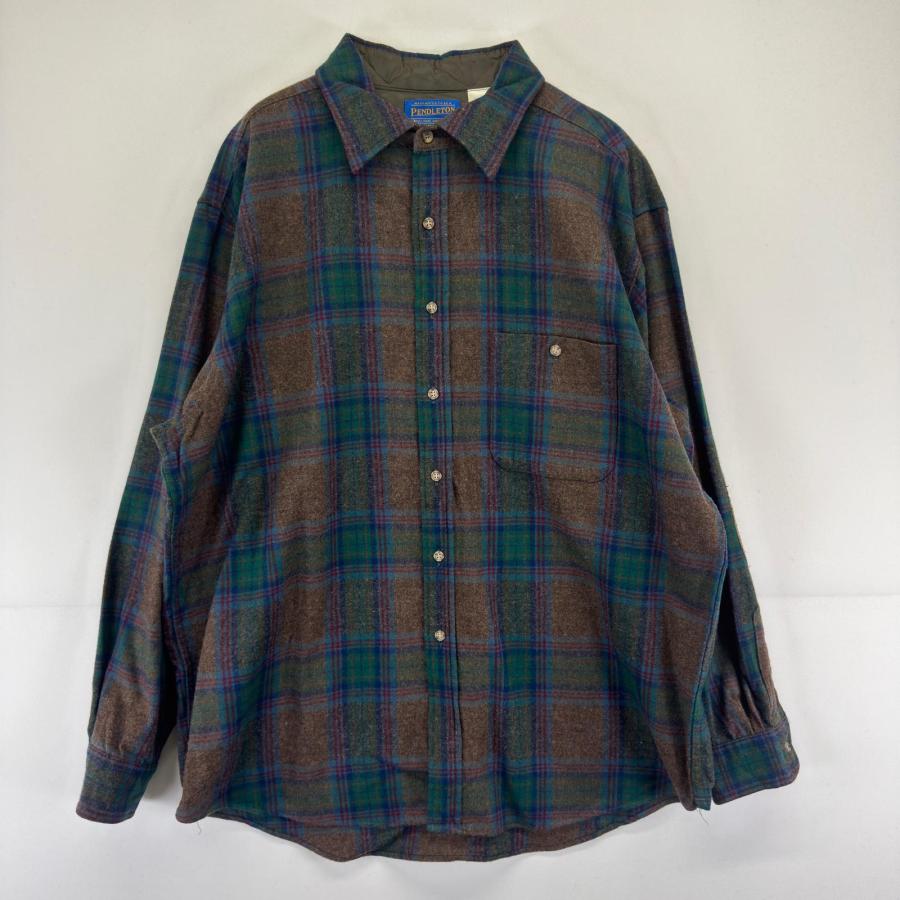 古着 90's/90年代 ペンドルトン PENDLETON USA製 長袖シャツ ウール チェック ポケット XL  グリーン系 チェック メンズ 古着 90's/90年代 ペンドルトン PENDLETON USA製 長袖シャツ ウール
