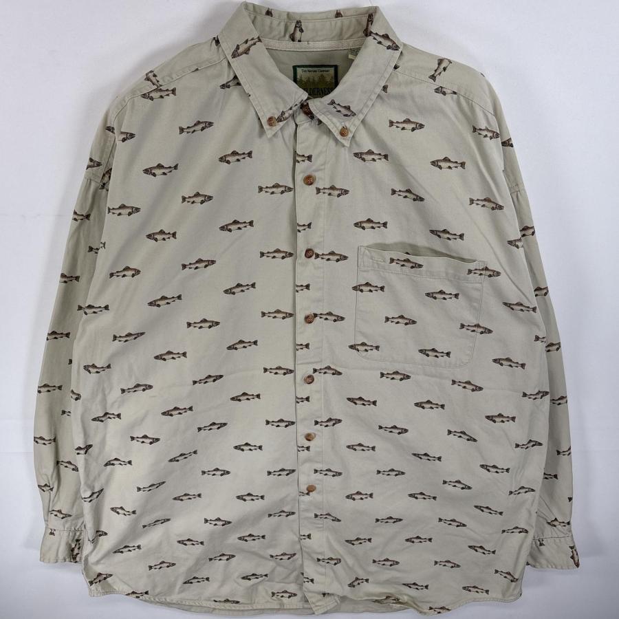 古着 ワイルダーネス WILDERNESS 長袖シャツ 魚柄 ボタンダウンシャツ