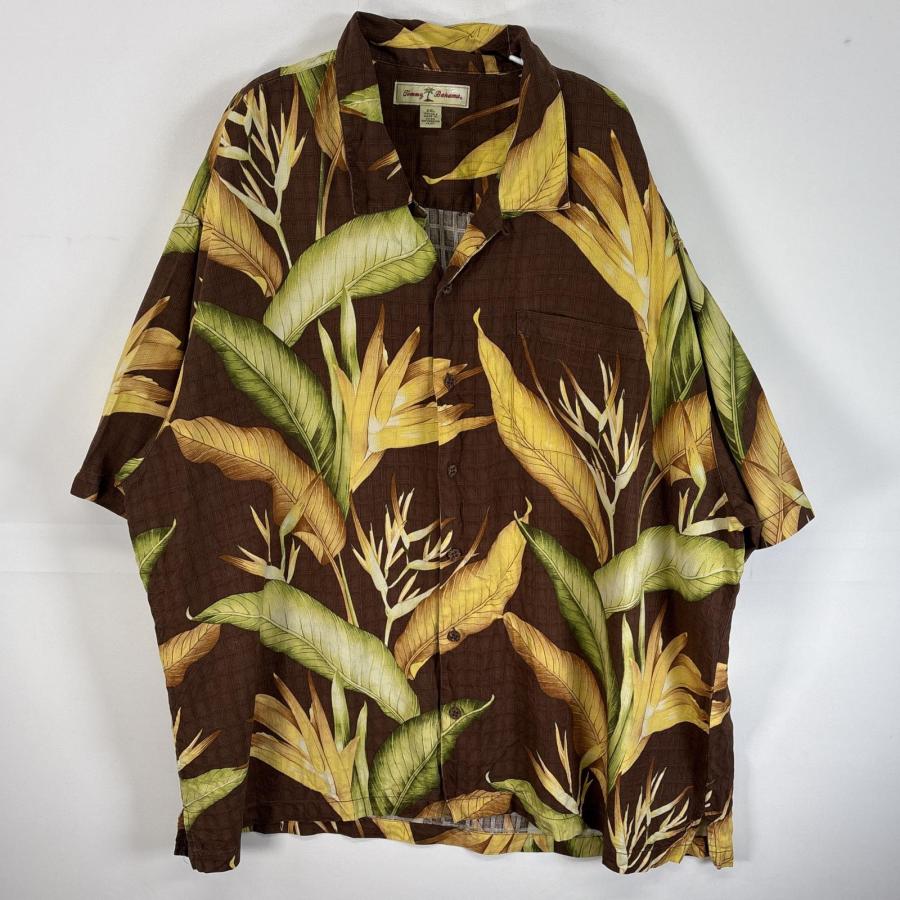 古着 トミーバハマ TOMMY BAHAMA 半袖シャツ シルク アロハ 植物柄 XXL
