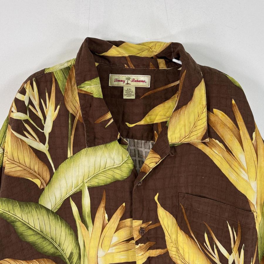 古着 トミーバハマ TOMMY BAHAMA 半袖シャツ シルク アロハ 植物柄 XXL 