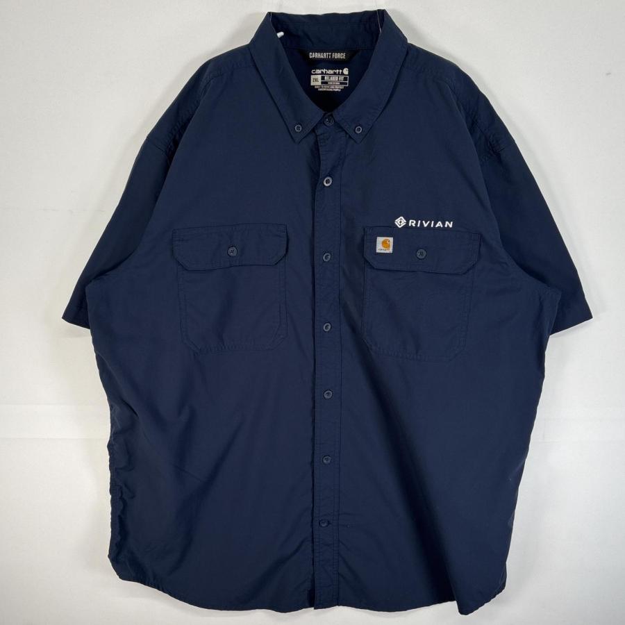 Carhartt ネイビー ワークシャツ 半袖 Carhartt（カーハート） 古着 半袖シャツ ワーク フラップポケ 作業着