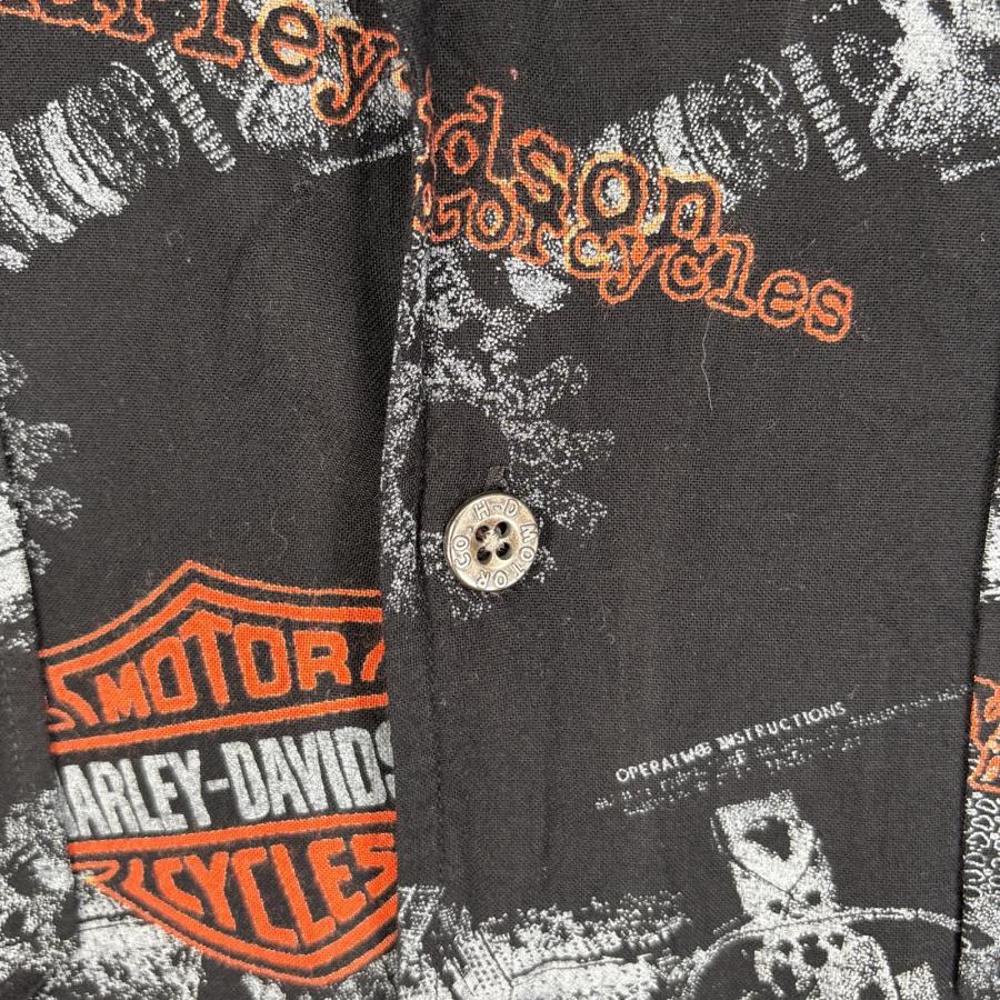 古着 ハーレーダビッドソン HARLEY DAVIDSON 半袖シャツ メタルボタン 大きいサイズ 企業 バイク モーターカルチャー XXL  ネイビー 総柄 メンズ 古着 ハーレーダビッドソン HARLEY DAVIDSON 半袖シャツ メタルボタン
