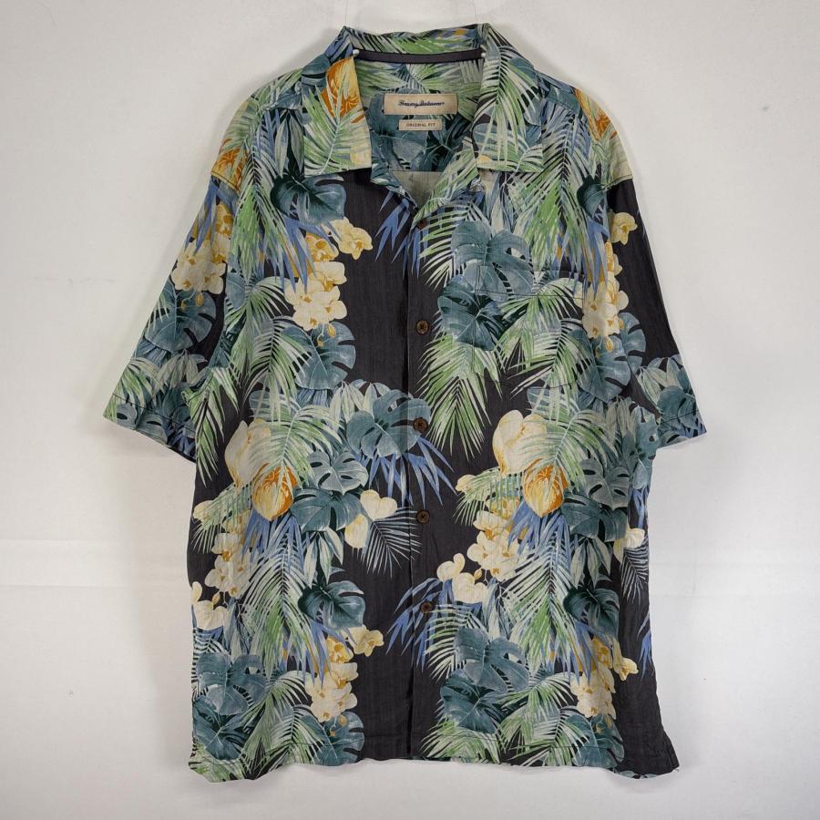 トミーバハマ　アロハシャツ　柄シャツ　シルク　花柄　オープンカラー　メンズM 古着 トミーバハマ TOMMY BAHAMA 半袖シャツ アロハ シルク 花 胸ポケ