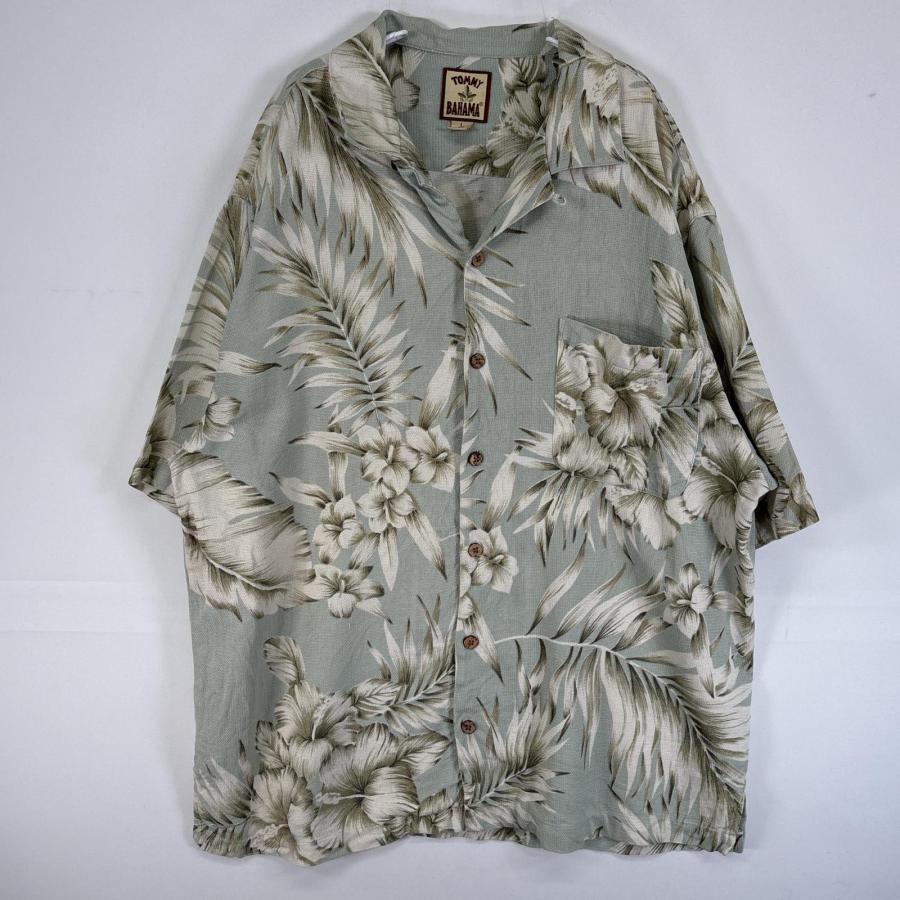 古着 トミーバハマ TOMMY BAHAMA 半袖シャツ アロハ シルク 花 胸ポケ