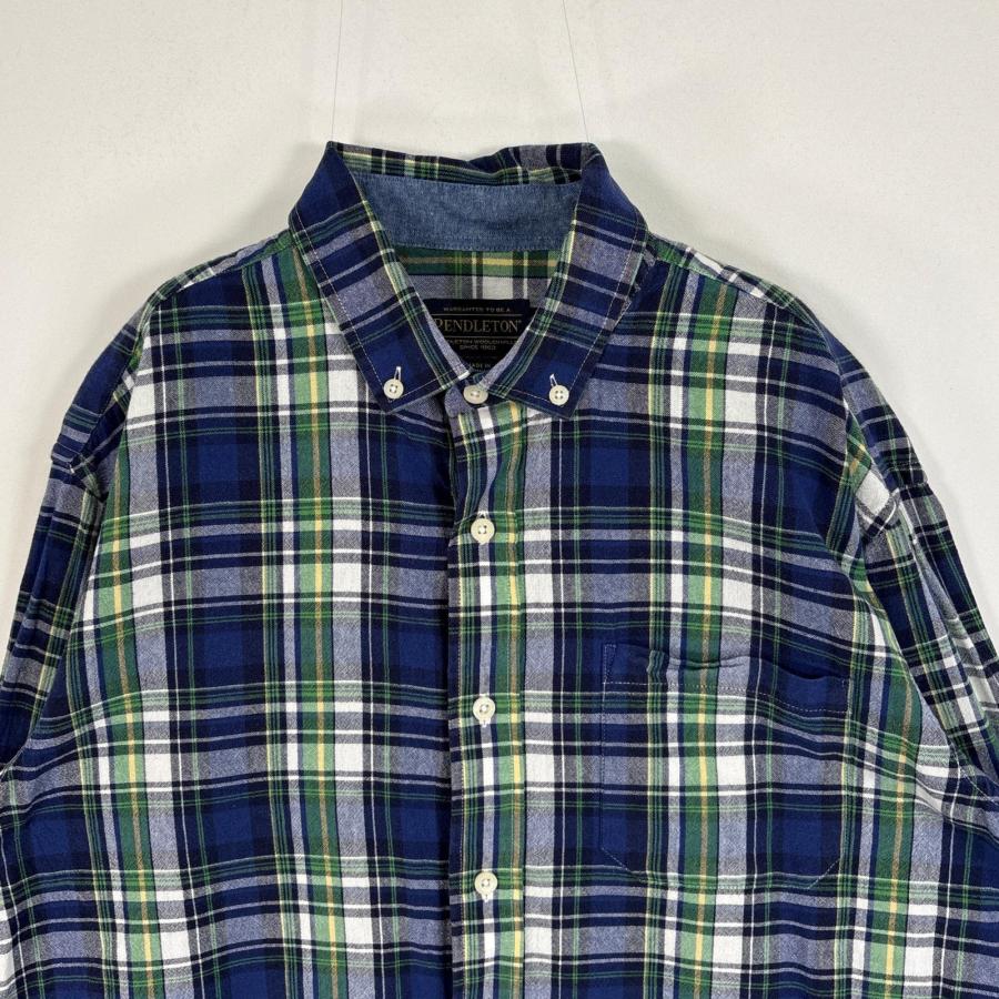 sho/ペンドルトン ブルー×ブラック×白 チェック ボタンダウンシャツM 古着 ペンドルトン PENDLETON 長袖シャツ チェック 胸ポケ ボタン