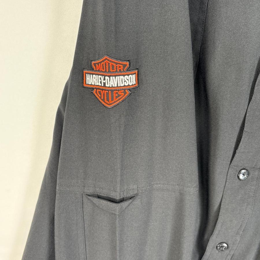 Harley Davidson 80sビンテージロゴ入り長袖シャツ襟付き HARLEY DAVIDSON ハーレー・ダビッドソン ロゴ刺繍デザイン オープン