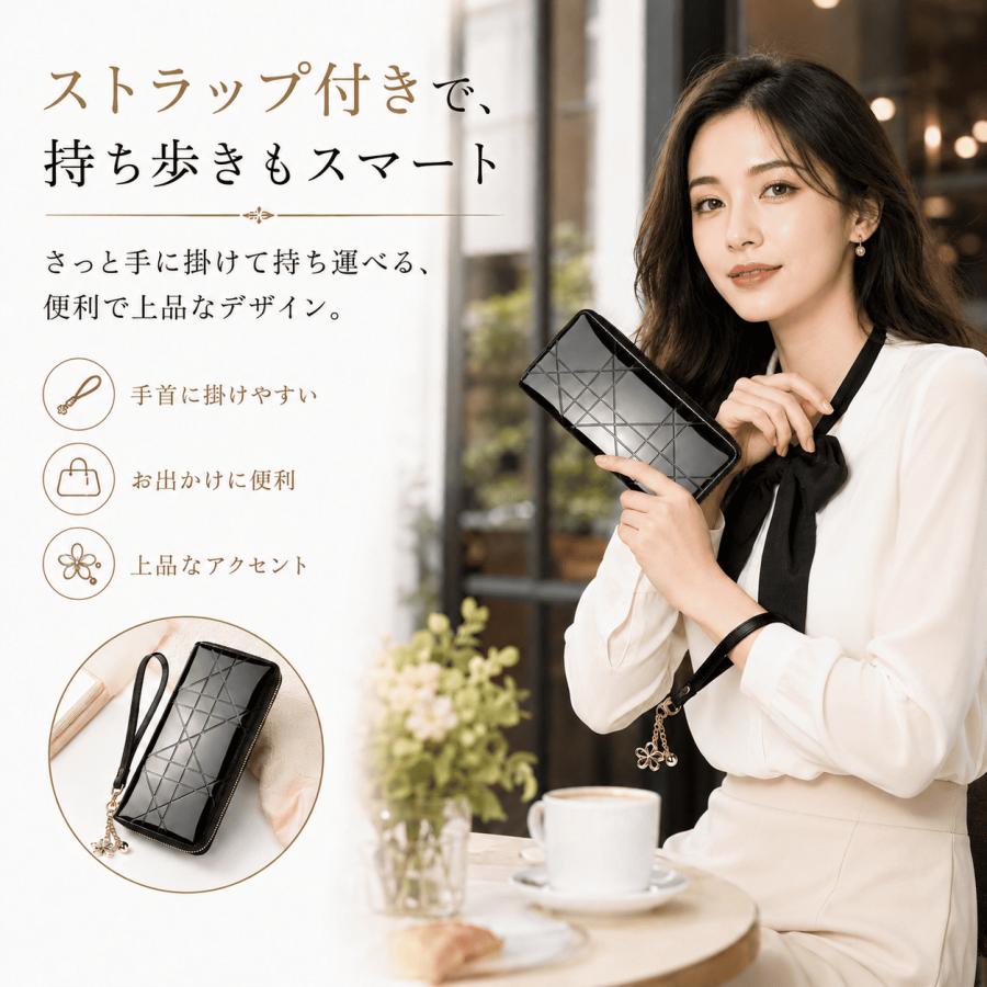 長財布 レディース 本革 エナメル ラウンドファスナー 財布 牛革