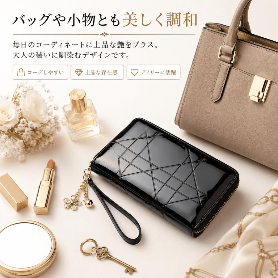 長財布 レディース 本革 エナメル ラウンドファスナー 財布 牛革