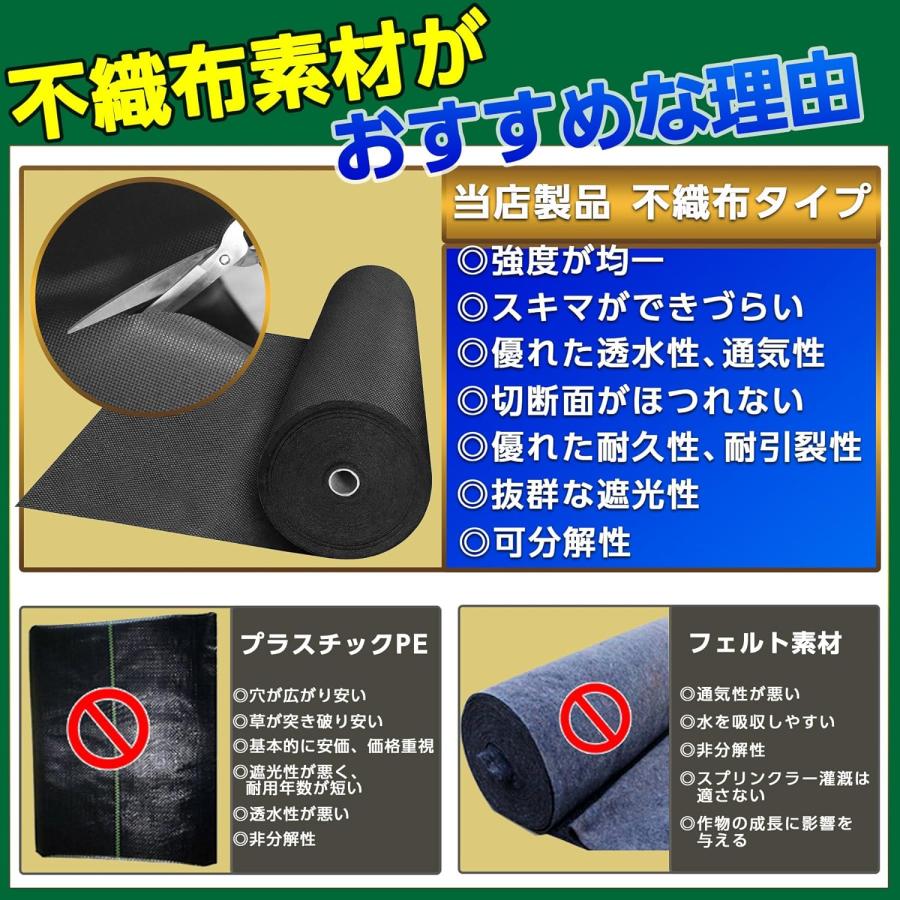 超高耐久 防草シート 2mx50m 固定ピン付き 120g/m2 長期間敷き直し不要