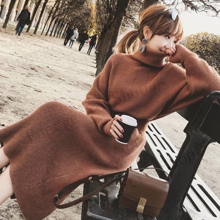 人気満点 ワンピース ニット レディース 重ね着 ゆったり オシャレ 秋冬 無地 長袖 Ol シンプル オフィス 秋新作 ハイネック ニットワンピ リブニットワンピース ワンピース サイズ S Www Projectcorfu Com